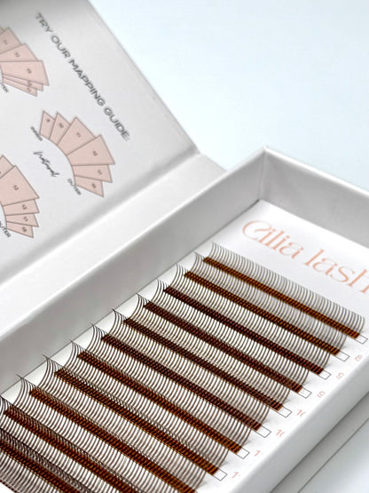 DARK BROWN PREMADE WET SET FANS - BONDED - D CURL - 600 FANS